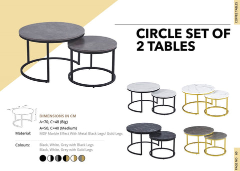CIRCLE SET OF TABLES GOLD FRAME