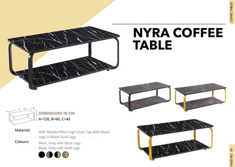 NYRA COFFEE TABLE GOLD FRAME