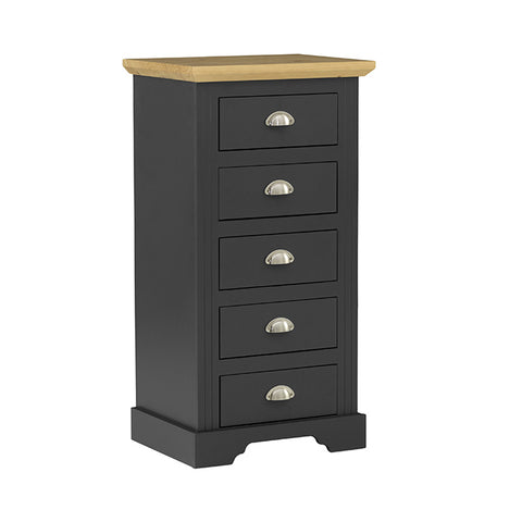 Toledo 5 Drawer Narrow Chest Grey/Oak Effect