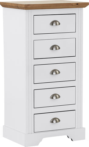 Toledo 5 Drawer Narrow Chest Grey/Oak Effect